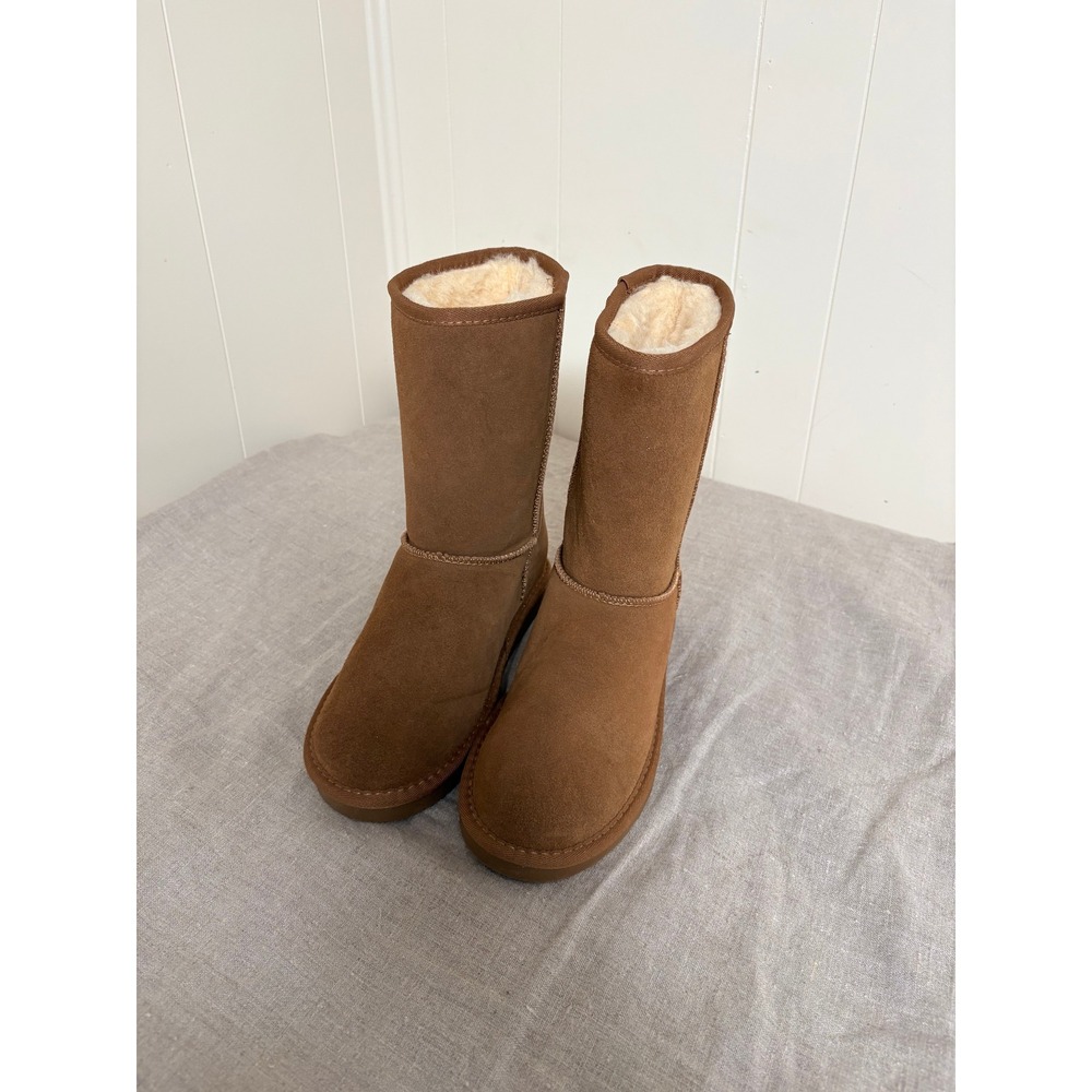 ZGR Womens Winter Boots Chestnut Brown Suede Faux Fur Lined Mid Calf Size 8